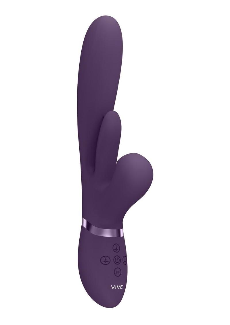 Vive Kura Rechargeable Silicone Triple Motor Thrusting G-Spot with Flapper and Air Wave Clit Stimulation Vibrator - Purple