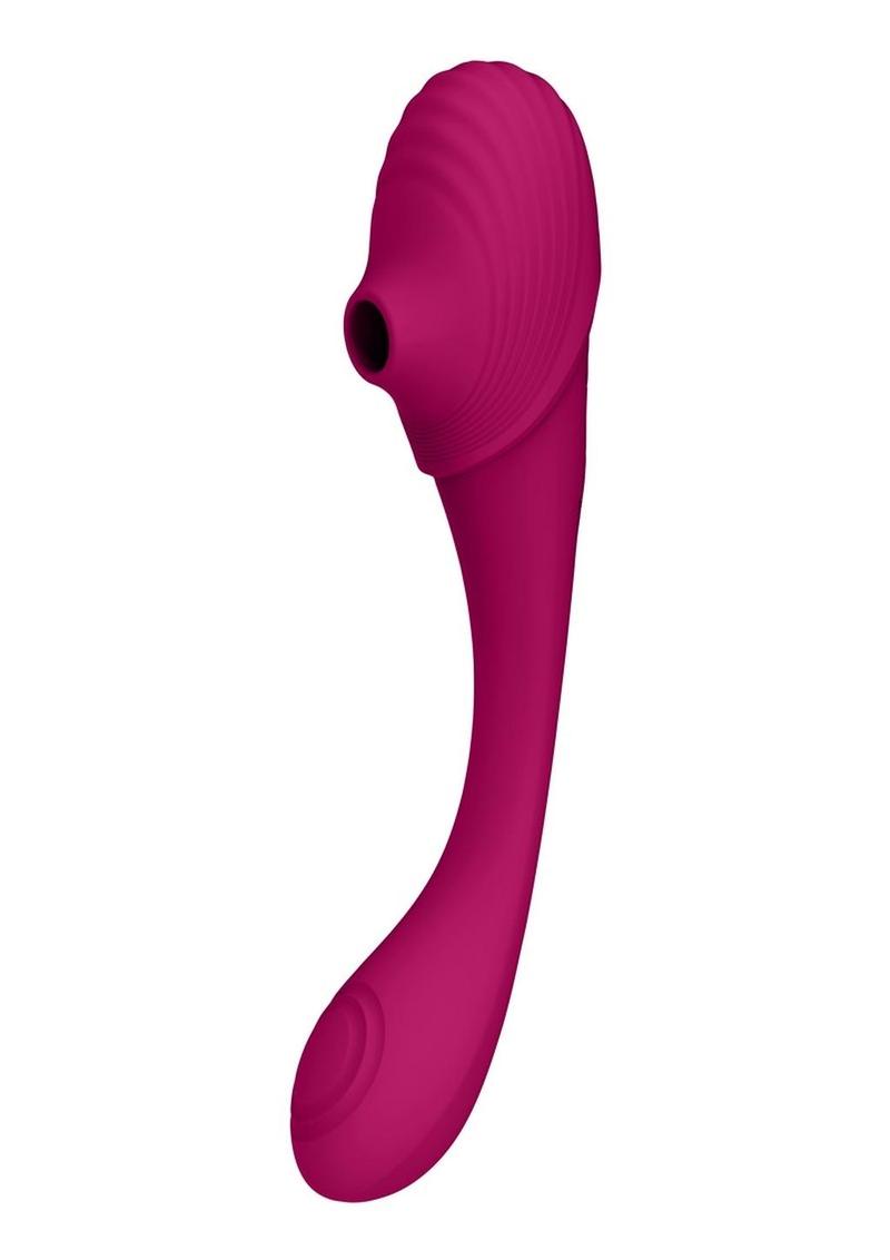 Vive Mirai Rechargeable Silicone Dual Motor Double Ended Bendable Pulse and Air Wave Vibrator - Pink