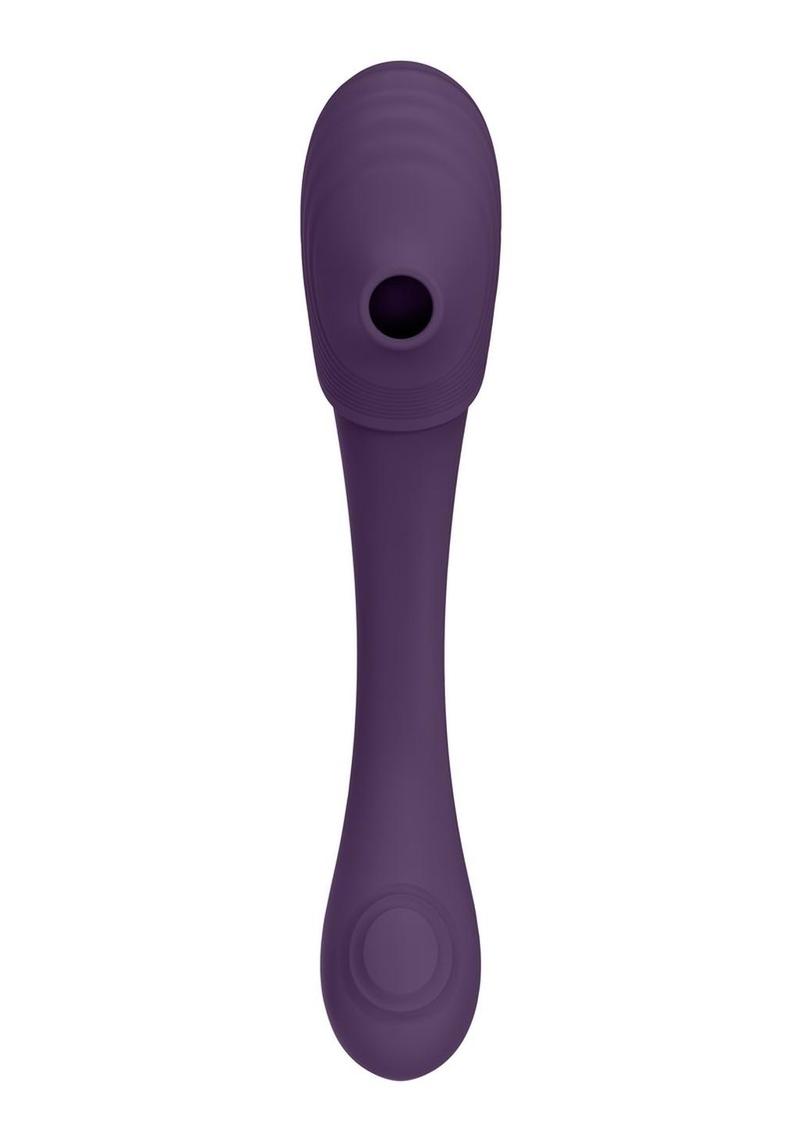 Vive Mirai Rechargeable Silicone Dual Motor Double Ended Bendable Pulse and Air Wave Vibrator - Purple