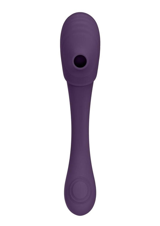 Vive Mirai Rechargeable Silicone Dual Motor Double Ended Bendable Pulse and Air Wave Vibrator - Purple