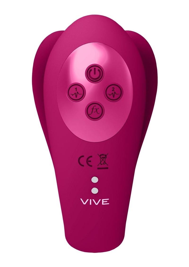 Vive Yoko Rechargeable Silicone Tripe Motor Dual Prongs with Clitoral Pulse Wave Vibrator - Pink