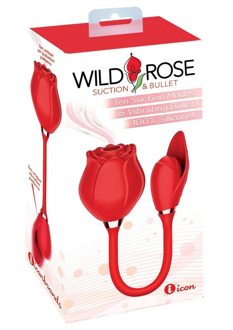 Wild Rose and Bullet Rechargeable Silicone Clitoral Stimulator with Suction - Red