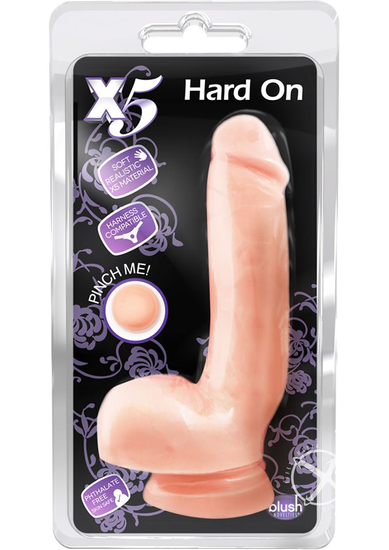 X5 Hard On Dildo with Balls - Vanilla - 8.75in