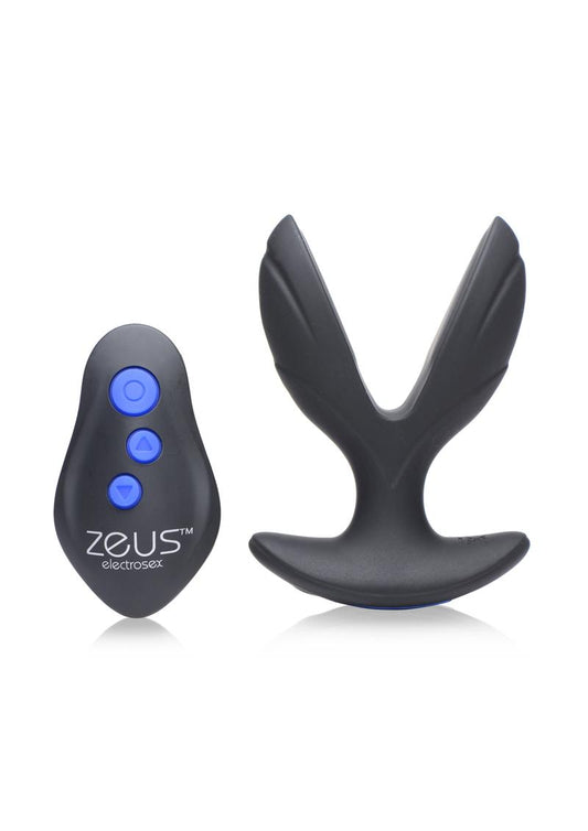 Zeus Electro-Spread 64x Vibrating and E-Stim Silicone Rechargeable Butt Plug with Remote Control - Black