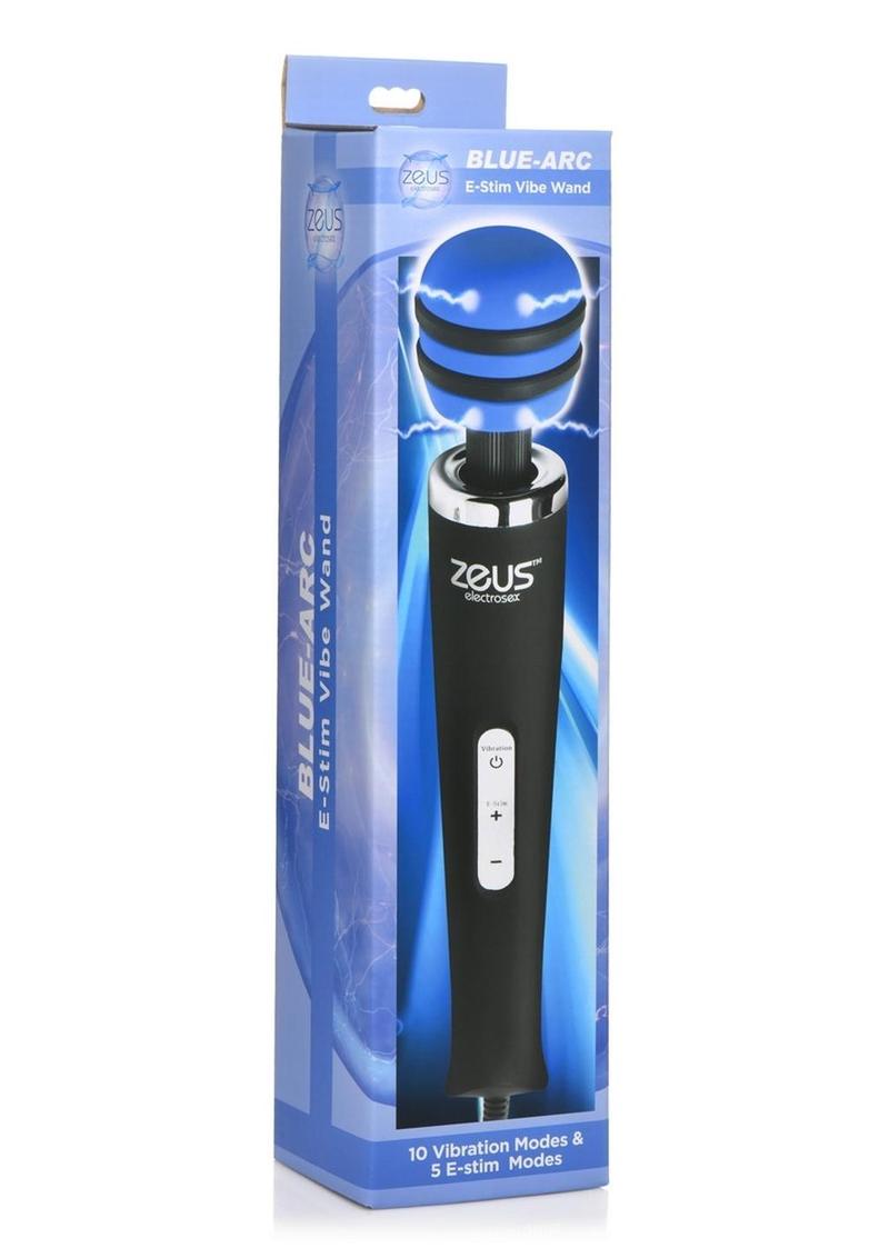 Zeus Electrosex E-Stim Vibrating Silicone Wand Massager - Black/Blue